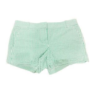J. CREW City Fit Green White Striped 100 Cotton Shorts w/Pockets Size 6